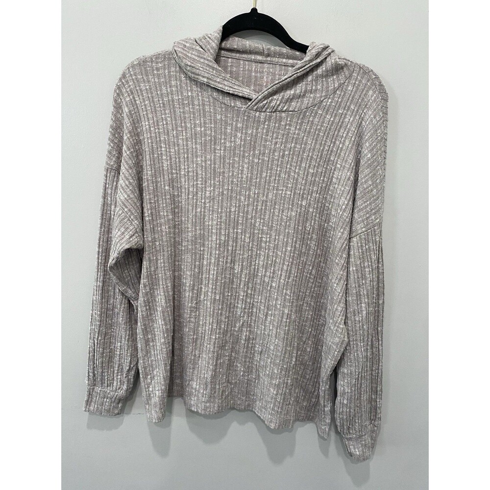 American Eagle Women’s Ribbed Long Sleeve Hooded Top Sz S Cream Oversized Lounge